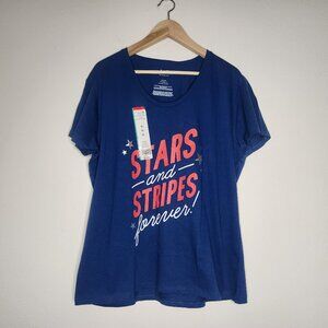 NWT Celebrate It Women's Blue Graphic Stars & Striped Forever Shirt USA Pride
